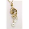Image 5 : Vintage 14K Yellow Gold Round Pearl & .20 ctw Diamond Spiral 16" Pendant Necklac