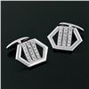 Image 1 : 14K White Gold .60 ctw Ideal Round Brilliant Pave Diamond Open Hexagon Cuff Link