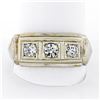 Image 1 : Men's Antique Art Deco 14K White Gold 0.75 ctw European Diamond 3 Stone Band Rin