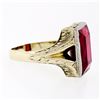 Image 5 : Men's Antique 14K TT Gold Rectangular Red Stone Hand Engraved Solitaire Ring