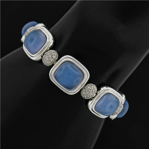 14k Gold Cushion Cabochon Violet Lavender Jade .40 ctw Diamond Statement Bracele