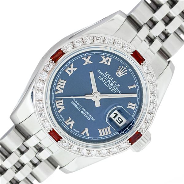 Rolex Quickset Sapphire Blue Roman Ruby & Diamond Datejust Wristwatch