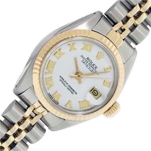 Rolex Ladies 2T Quickset White Roman 26MM Datejust Wristwatch