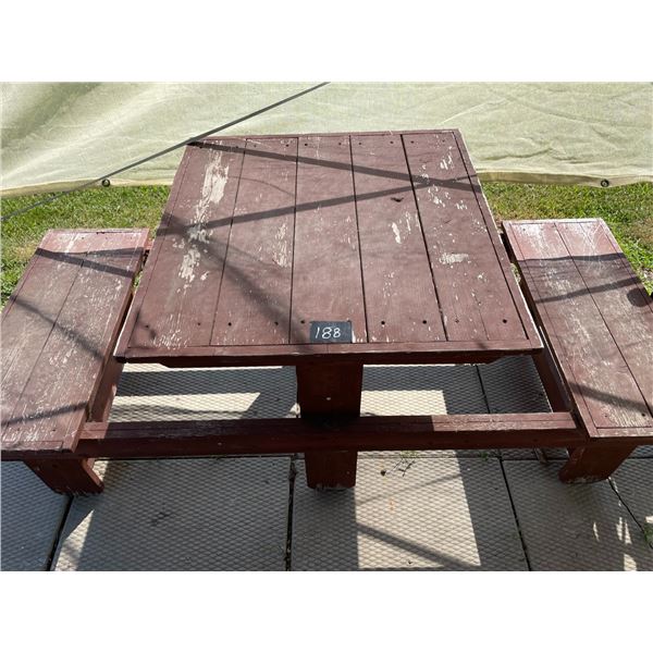 Wooden bench, homemade picnic table