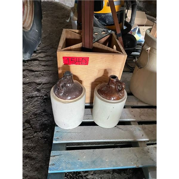 2 Crock jugs, Telescope