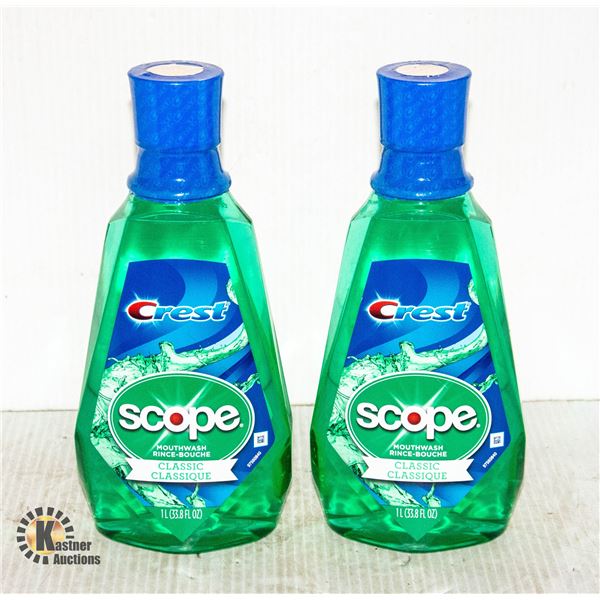NEW LOT OF 2 - 1L BOTTLES OF CREST SCOPE MOUTHWASH