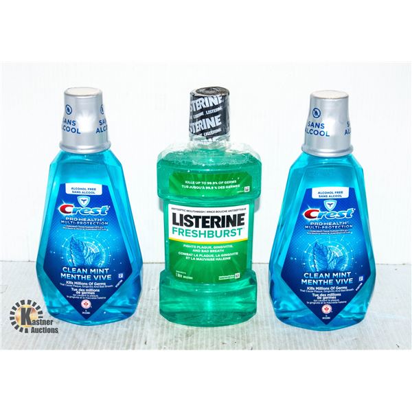 3 NEW BOTTLES OF MOUTH WASH - MIXED LOT OF CREST &