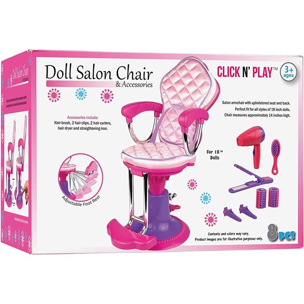 NEW CLICK N'PLAY DOLL SALON CHAIR & ACCESSORIES