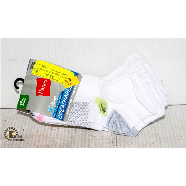 6 NEW APIRS OF HANES X-TEMP ANKLE SOCKS IN WOMENS