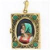 Image 2 : Antique French 14k Gold Turquoise Enamel Portrait Hinged Locket Pendant Necklace