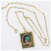 Image 3 : Antique French 14k Gold Turquoise Enamel Portrait Hinged Locket Pendant Necklace