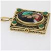 Image 5 : Antique French 14k Gold Turquoise Enamel Portrait Hinged Locket Pendant Necklace