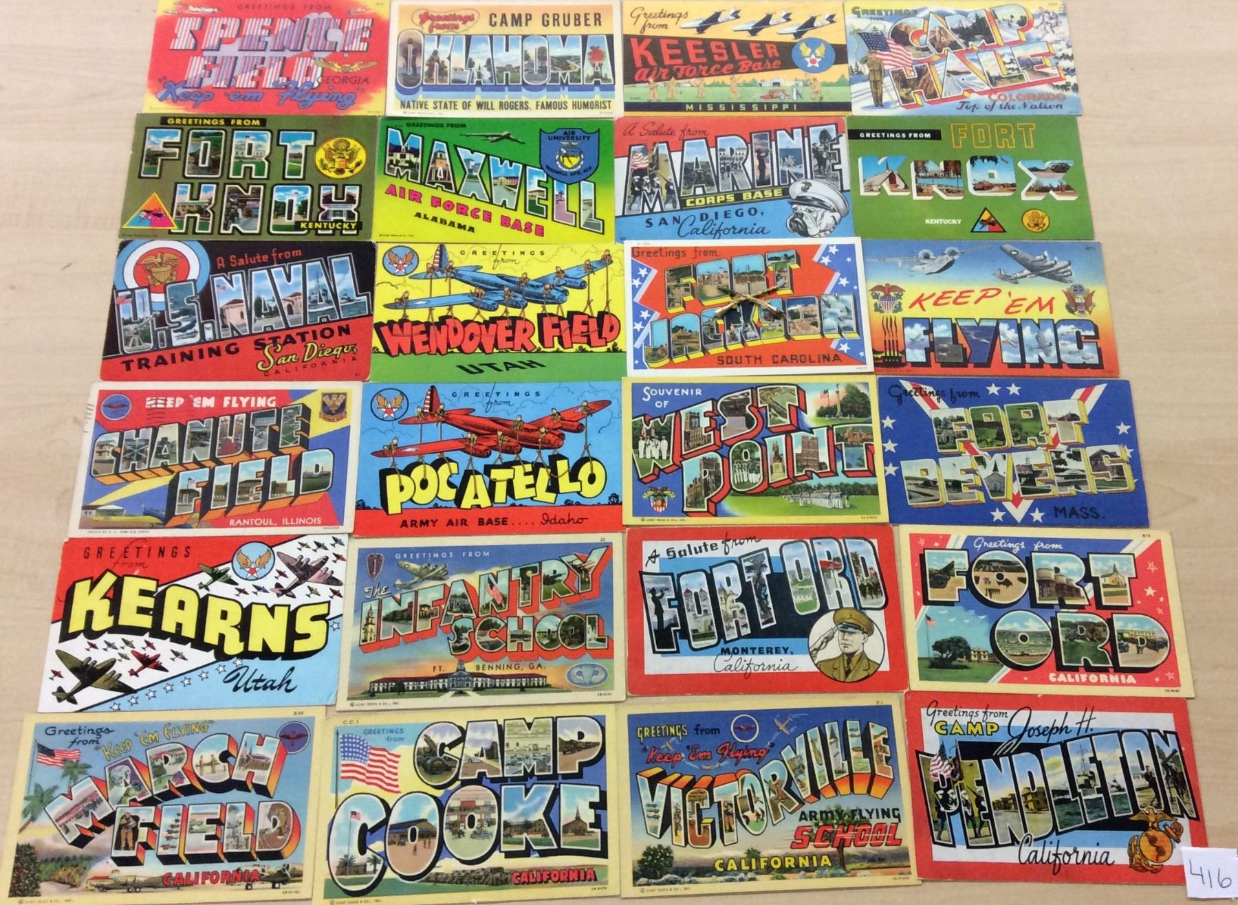 Postcard Base Large Letter Linen Military Base Postcards 24