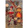 Image 1 : Halloween Jack-o-lantern Boy with Goat & Wagon Greeting Postcard