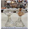 Image 3 : Pair of matching clear glass, oil lamps