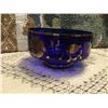 Image 2 : Beautiful 8" Wide 1971 Cobalt Blue and Gold Glass painted fruit bowl