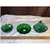 Image 1 : 3 pieces of Emerald and Forest Green Vintage Glass 1 bohemian basket for candies, 1 lotus flower bow
