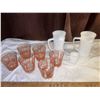 Image 1 : 6 Vintage Glasses, 2 Milk Glass Beer Steins, and Shot Glass - Glasses are Dominion Glass Old Fashion