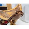 Image 5 : Tooled leather stool - one corner needs repairs - 18"H