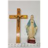 Image 1 : Pair of Religious items, from the Old Convent in Debden, SK - Virgin Mary statue & Brass Jesus Crusi