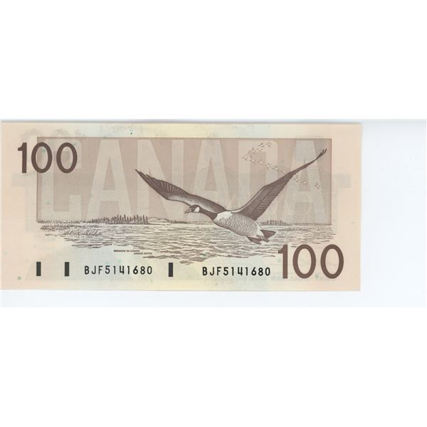 1988 Canadian 100 Dollar Bill BJF5141680 Unc Schmalz Auctions 1988-canadian-100-dollar-bill-bjf5141680-unc-schmalz-auctions