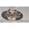 Image 2 : Misc items - Vintage 1930s Glass salt cellars, vintage crystal swans on glass plate - gold trim & bl