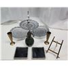 Image 1 : Misc items - 4 Stunning stained glass coasters - set in hammered metal, brass candle flutes, brass f