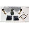 Image 3 : Misc items - 4 Stunning stained glass coasters - set in hammered metal, brass candle flutes, brass f