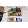 Image 1 : Misc items - Silk flowers - velvety roses, spring pussy willows, etc. - in Eaton's box, guest book -