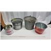 Image 1 : 4 assorted pails - 2 vintage galvanized steel, SASCO honey can 8lb, etc.