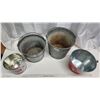 Image 3 : 4 assorted pails - 2 vintage galvanized steel, SASCO honey can 8lb, etc.