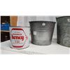 Image 4 : 4 assorted pails - 2 vintage galvanized steel, SASCO honey can 8lb, etc.