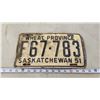 Image 1 : 1951 Saskatchewan license plate - F67-783