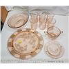 Image 1 : "Pink Sharon" depression glasswares - tumblers, large platter, etc.