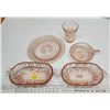Image 1 : 5 assorted pink depression glasswares - plate, cup, bowls, etc.
