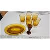 Image 1 : 7 assorted amber brown glasswares - wine glasses, platter, etc.