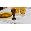 Image 3 : 7 assorted amber brown glasswares - wine glasses, platter, etc.