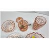 Image 3 : 5 assorted square cut, pink depression glasswares - sugar dish n spoon, tumbler, bowls, etc.
