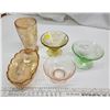 Image 1 : 5 various colored depression glasswares -  sherbert dishes, candy dish and tumbler