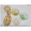 Image 2 : 5 various colored depression glasswares -  sherbert dishes, candy dish and tumbler