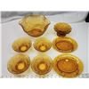 Image 1 : 8pc amber glass dish set - bowls, plates, and large fruit bowl