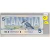 Image 1 : 1986 Canada $5 bill, Crow/Bouey, # ENZ 9986863, Yellow BPN