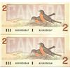 Image 1 : Rare Pair of 1986 Canada Bird Series $2 bills, Crow/Bouey, # AUG 8038367-368