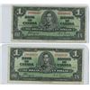 Image 1 : Pair of 1937 Canadian 1 dollar bills - Coyne/Towers - B/N 9594442 & D/N 6045626