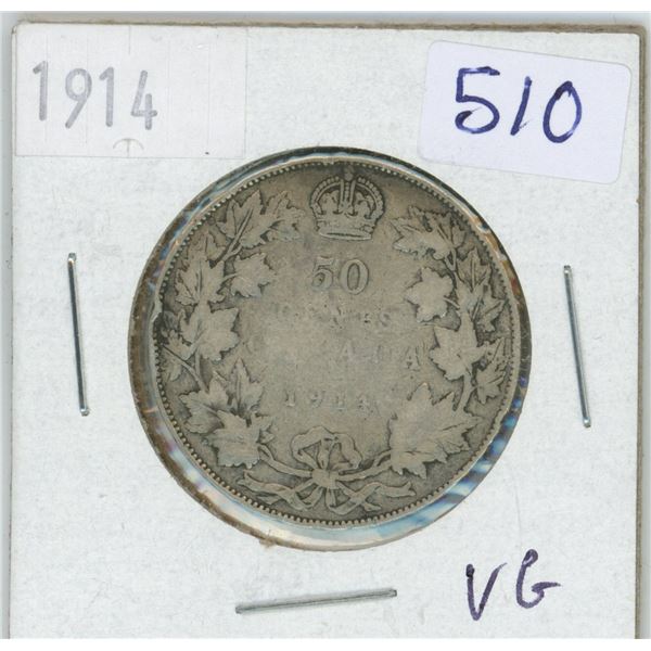 1914 Canadian 50 cent silver coin