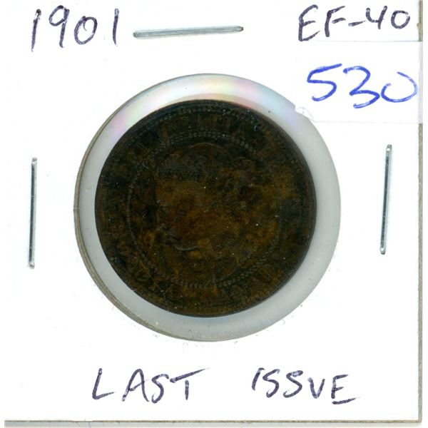 1901 Canadian Victorian Large Cent. The last issue of Queen Victoria. EF-40. Nice.