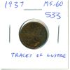 Image 1 : 1937 Canadian Small Cent. The first issue of George VI. MS-60. Traces of Lustre.