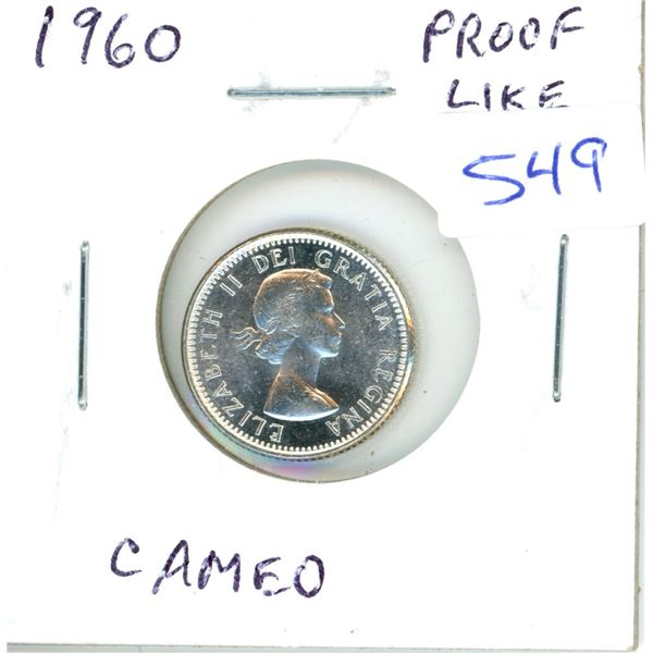 1960 Silver 10 Cents. Proof Like with Cameo. Bright White. Nice.