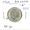 Image 1 : 1943 Die Crack R Silver 25 Cents. Die Crack from Rim to R in GEORGIVS. VF-30. Scarce.