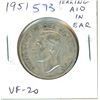 Image 1 : 1951 Silver 50 Cents with Hearing Aid in King’s ear from a Die Clash. VF-20. Scarce.